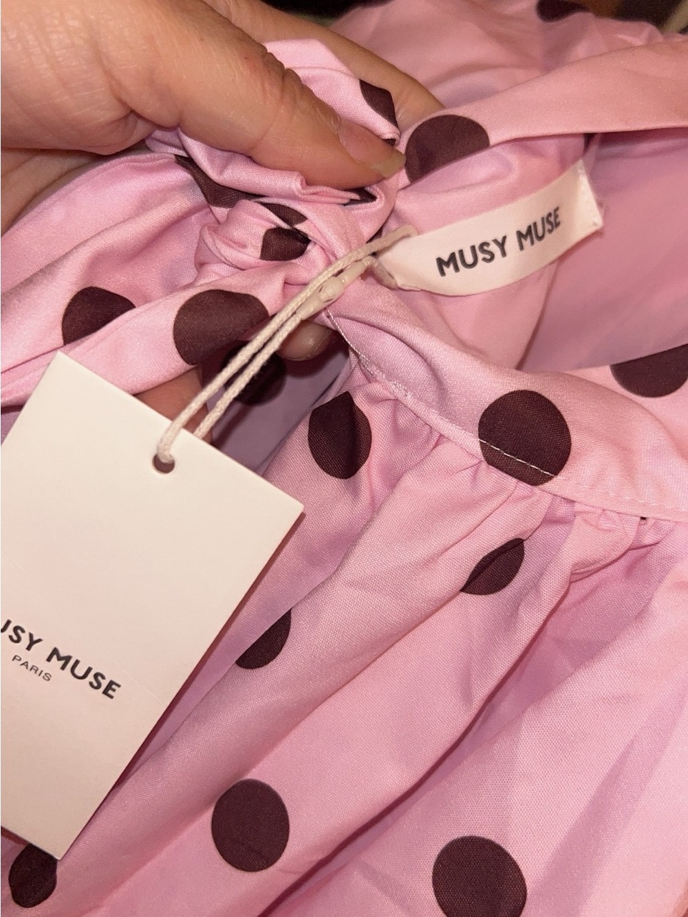 Pink Polka Dot A-Line bubble top- Brown Dots - Picture 3 of 4